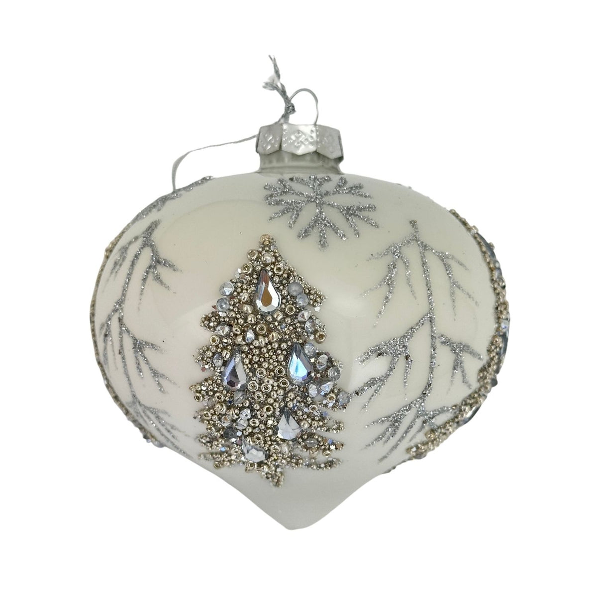 BAUBLE WHITE SILVER TREE DROP HANGING